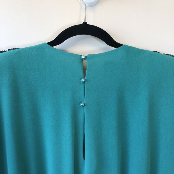 Vintage 1980's Ursula of Switzerland Chiffon Cocktail Dress Aqua Green Size 14 - Picture 14 of 14